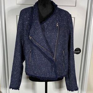 Blank NYC Navy Tweed Moto Jacket Blue Size XL